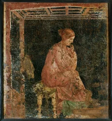 Een zittende vrouw uit Pompeii, Italië (muurschildering)