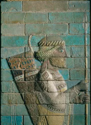 Een boogschutter, detail van de boogschuttersstoet ...