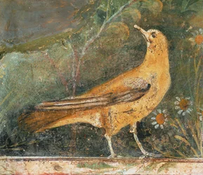 Vogel met twee madeliefjes (fresco)