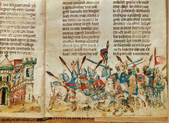 Cavaliers onder het bevel van de Byzantijnse keizer Heraclius, ca. 1350-1350 (illuminatie op perkament)