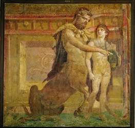 Chiron, de wijze centaur, leraar van goden en helden, leert Achilles lier spelen