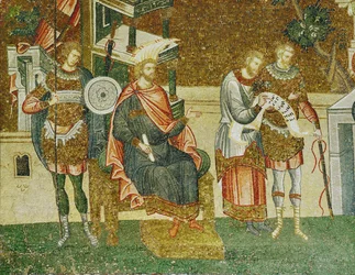 Gouverneur Cyrenus, een bewaker en de ambtenaren die het appèl voor de algemene volkstelling voorlezen