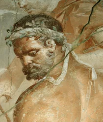 Herakles vindt zijn zoon Telephos in Arcadië Detail: hoofd van Herakles