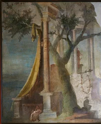 Landschap met heilige deur en velum van het Ekklesiasterion, de Isis-tempel in Pompeii