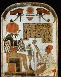 De muzikant van Amon Djedkhonsouiouefankh bespeelt de harp voor de god Re-Horakhty. Hij zingt: Aanbid Re als hij schijnt. ...