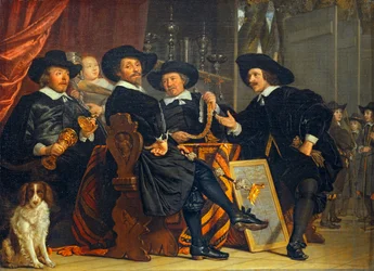 De leiders van het broederschap van de kruisboogschutters van Sint-Sebastiaan, behorend tot de Burgerwacht van Amsterdam ...