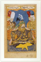 Mustafa II in harnas, pagina van een album met portretten van Ottomaanse sultans ...