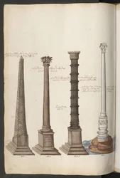Obelisk en zuilen