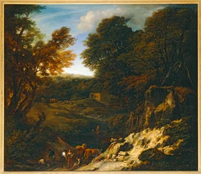 Landschap met herder en kuddes op een vijver - Paysage avec bergers et troupeaux au bord d