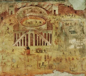 Opstand in het amfitheater tussen de inwoners van Pompeii en Noceria