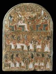 Stele met de familie van Arinefer, uit zijn grafkapel in Deir el-Medina ...