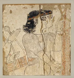 Twee assyrische hoogwaardigheidsbekleders geplaatst achter de koninklijke troon, scène van audiëntie ...