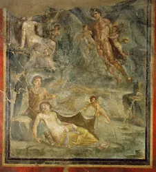 Zephyr en Chlory, close-up van 10-04-03/36 Van het Casa del Naviglio, Pompeii