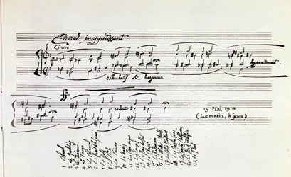 Detail van muzikale partituur van Sports et divertissements door Erik Satie