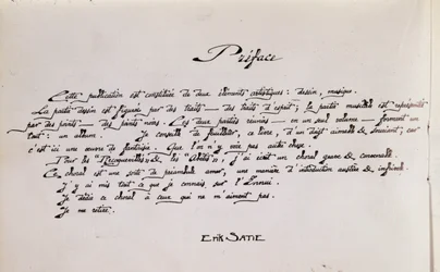 Manuscript voorwoordpagina van bladmuziek met tekeningen