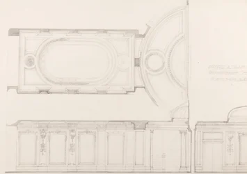 Ontwerpen voor het interieur van het Oxford en Poland Street Cinematograph Theatre: Auditorium plafond en achterwand, ca. 1910