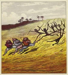 De drie zeelieden achtervolgd door kannibalen