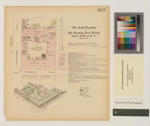 Plan voor Reading Iron Works, Scott Foundry, Pennsylvania, september 1875