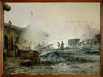 De gasfabriek van Courcelles (schilderij op doek)