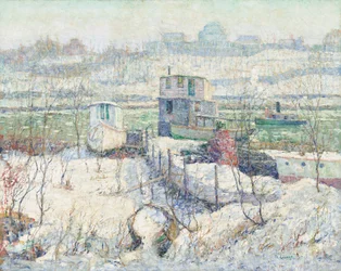 Botenhuis, winter, Harlem River, ca. 1916