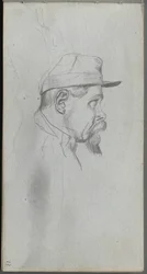 Schetsboek, pagina 13: Buste van een man in profiel