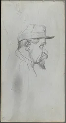 Schetsboek, pagina 13: Buste van een man in profiel