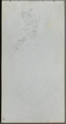 Schetsboek, pagina 17: Buste van een man met hoge hoed