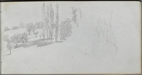 Schetsboek, pagina 18: Studie van een paard en Landschapsstudie