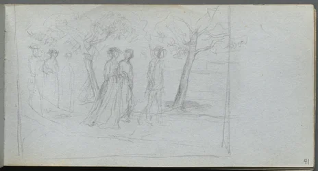 Schetsboek, pagina 41: Figuren in een landschap