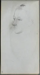 Schetsboek, pagina 45: Vrouwengezicht, 3/4 aanzicht