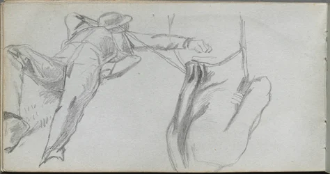 Schetsboek, pagina 58: Liggende figuur en figuur van achteren