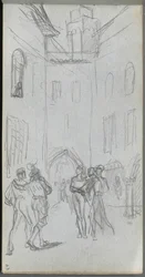Schetsboek, pagina 63: Figuren in een binnenplaats