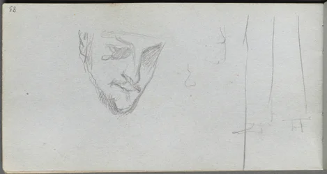 Schetsboek, pagina 83: Studie van een gezicht, benen
