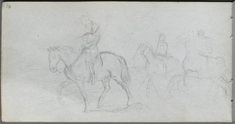 Schetsboek, pagina 91: Figuren te Paard