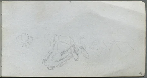 Schetsboek, pagina 97: Studie van Figuren, Gebouwen