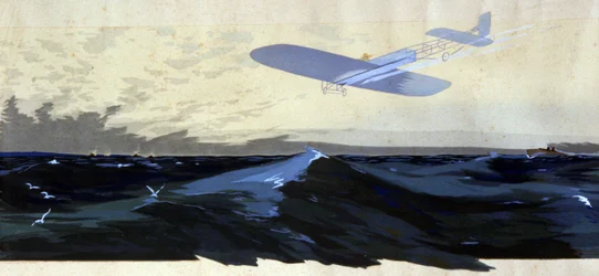 Louis Bleriot: Eerste luchtoversteek van het Kanaal, c.1920 (illustratie)