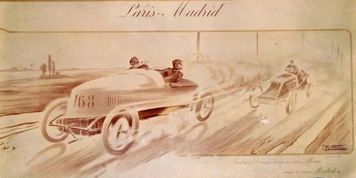 Autoracen: "Parijs Madrid": Gabriel winnaar op Mors uitgerust met Michelin banden. Illustratie 1903