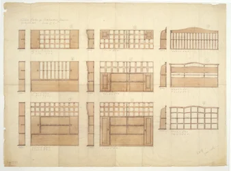 Ontwerpen voor Porseleinkasten, Dressoirs en Buffetten in Engels Eiken, 1906