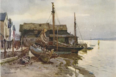 De Exe bij Topsham (kleur litho)