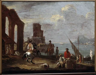 Landschap met ruïnes bij de zee