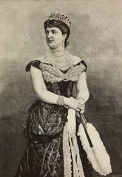Margaretha van Savoye (1851-1926), Koningin van Italië van 1878 tot 1900, foto door Cattani, Bertelli en de Hagen, gravure door Ernesto Mancastroppa uit L