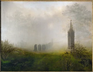 Processie in de mist (olieverf op doek)