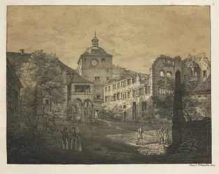 Zes uitzichten van het kasteel van Heidelberg: Kasteelterras, 1820
