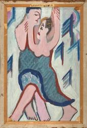 Dansend paar in de sneeuw [achterzijde], 1928-1929