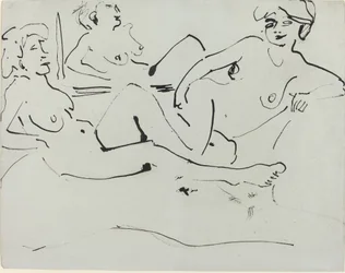 Dodo en een oudere vrouw liggend voor een spiegel, 1909