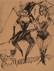 Twee dansers met een kat, 1913