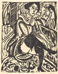 Vrouw die haar Schoen Strikt, 1912