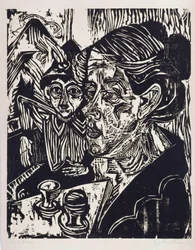 Boerin met jongen aan tafel (mevrouw Schmidt met zoon Martin)