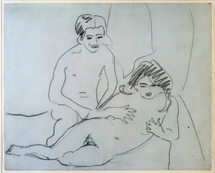 Naakt koppel liggend op een bed - tekening door Ernst Ludwig Kirchner, New York, Museum of Modern Art