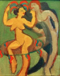 Gele danseres met grijze partner